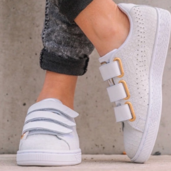 puma basket platform white velcro